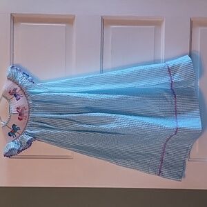 Smocked Polkadot carousel horses smocked seersucker bishop dress